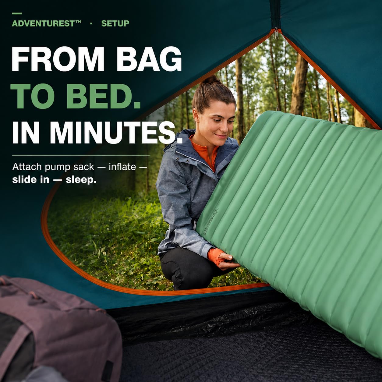 Bestway Matelas Gonflable isolé rectangulaire Taille Regular AdventuRest - 188 cm x 58,5 cm x 7,5 cm - Vert