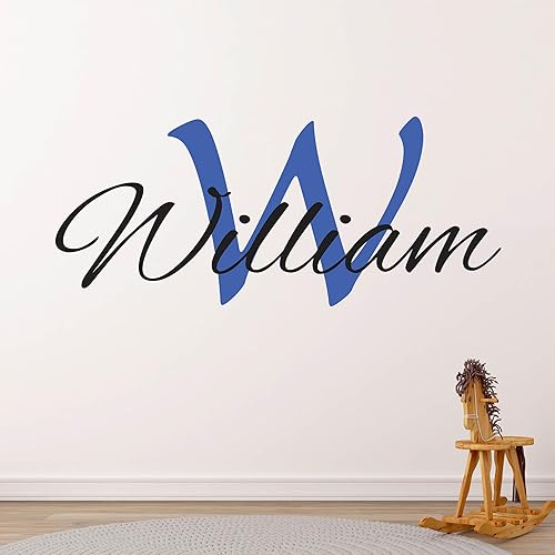 Adhesivo mural de pared con nombre y letra inicial para cuarto de bebé, mural para el dormitorio de los niños, automóvil y portátil