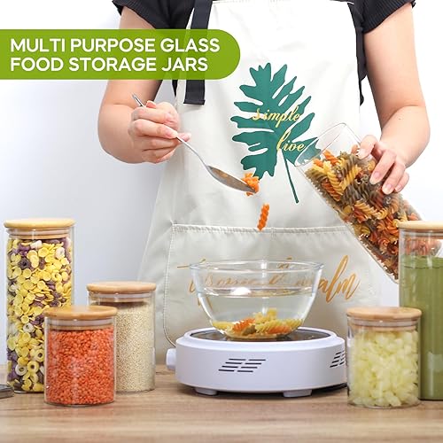 Miniatura 8 de STARSIDE Contenedores de almacenamiento de alimentos de vidrio de 20 onzas con tapa de bambú, juego de 9 recipientes de almacenamiento de despensa