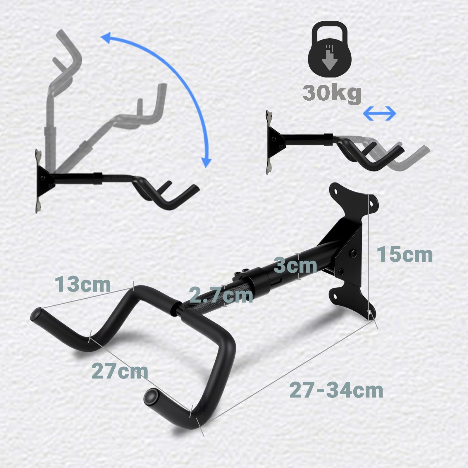 Porta Bici da Muro 30 kg 360° Girevole Estraibile Pieghevole 90° Protezione Schiuma EVA 8 mm