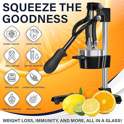 Miniatura 6 de Commercial Grade Cast Iron Citrus Juicer - Extra Large Manual Hand Press Squeezer for Fresh Orange & Lemon Juice, Heavy Duty Countertop Juicing Tool