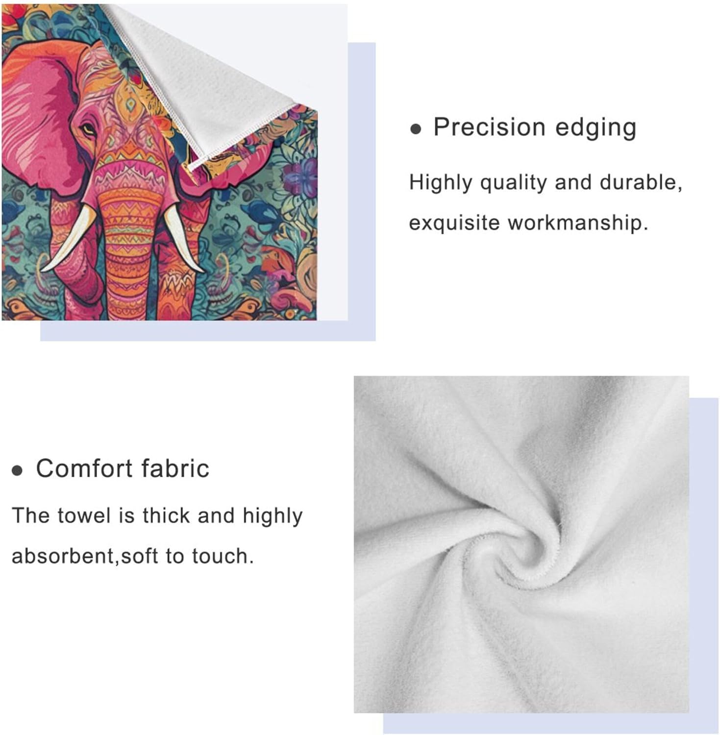 xigua Ethnic Elephant Bathroom Towel Set Absorbent Soft 3-Piece Bath Towel Hand Towel Washcloth Decorative Towels for Bathroom Gym Hotel Beach Swimming Pool