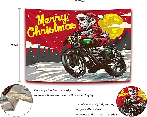 Miniatura 4 de Tapiz de motocicleta de Santa Claus, tapices festivos para decoración del hogar para sala de estar y dormitorio (escena de motocicleta Santa, 79