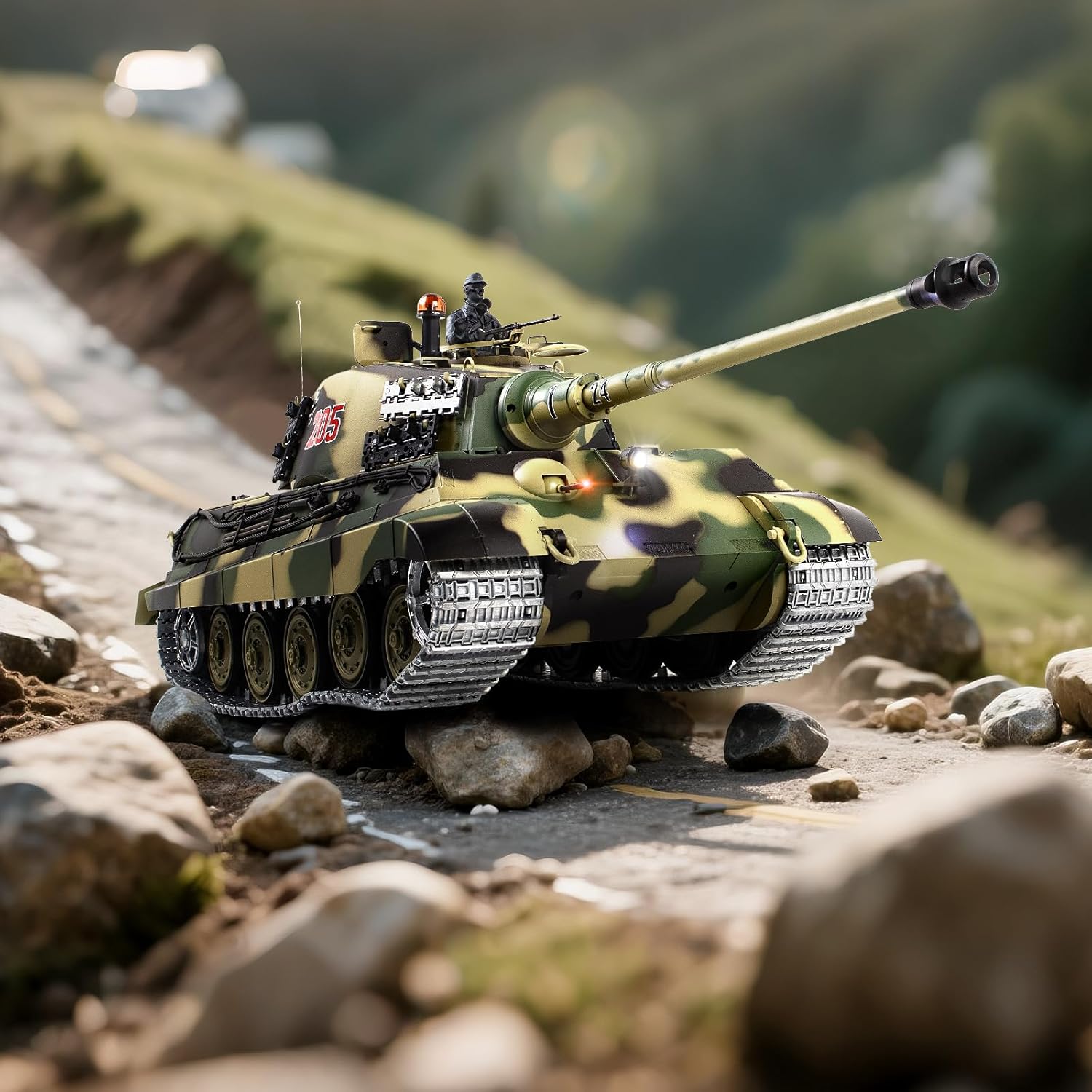 1/16 RC Tank, Heng Long German King Tiger model Army Toy with Smoke, Sound, Light, 2.4G Remote Control Tank That Shoot with Upgraded Metal Track, Idler and Sprocket Wheel, Steel Gearbox, Two Batteries