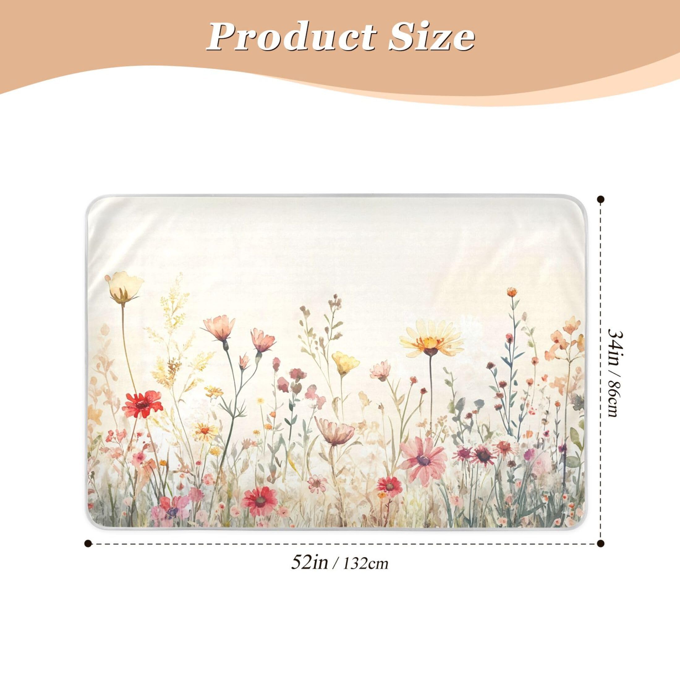 Takiito Watercolor Wildflower Meadow Bed Pad Reusable Bed Underpad Washable Waterproof Leak-Proof Quick Dry Incontinence Pee Pad for Toddlers Kids Adults Pets 34x52 in