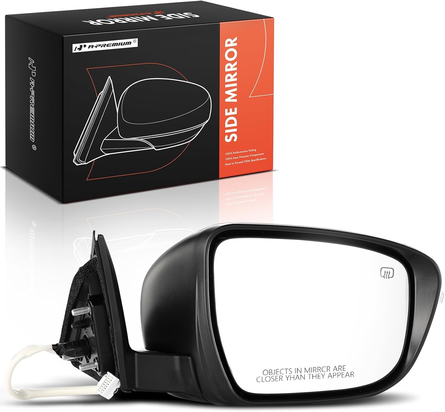 A-Premium Passenger Side Power Door Mirror - Compatible with Nissan Rogue 2017-2020 - Heated Manual Folding Black Outside Rear View Mirror with Turn Signal