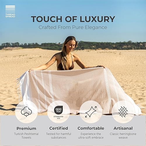 Vista 84 de THREAD SPREAD Paquete de 2 toallas de playa de algodón turco, 39 x 71 pulgadas, de secado rápido, sin arena, para adultos, de gran tamaño, ligeras