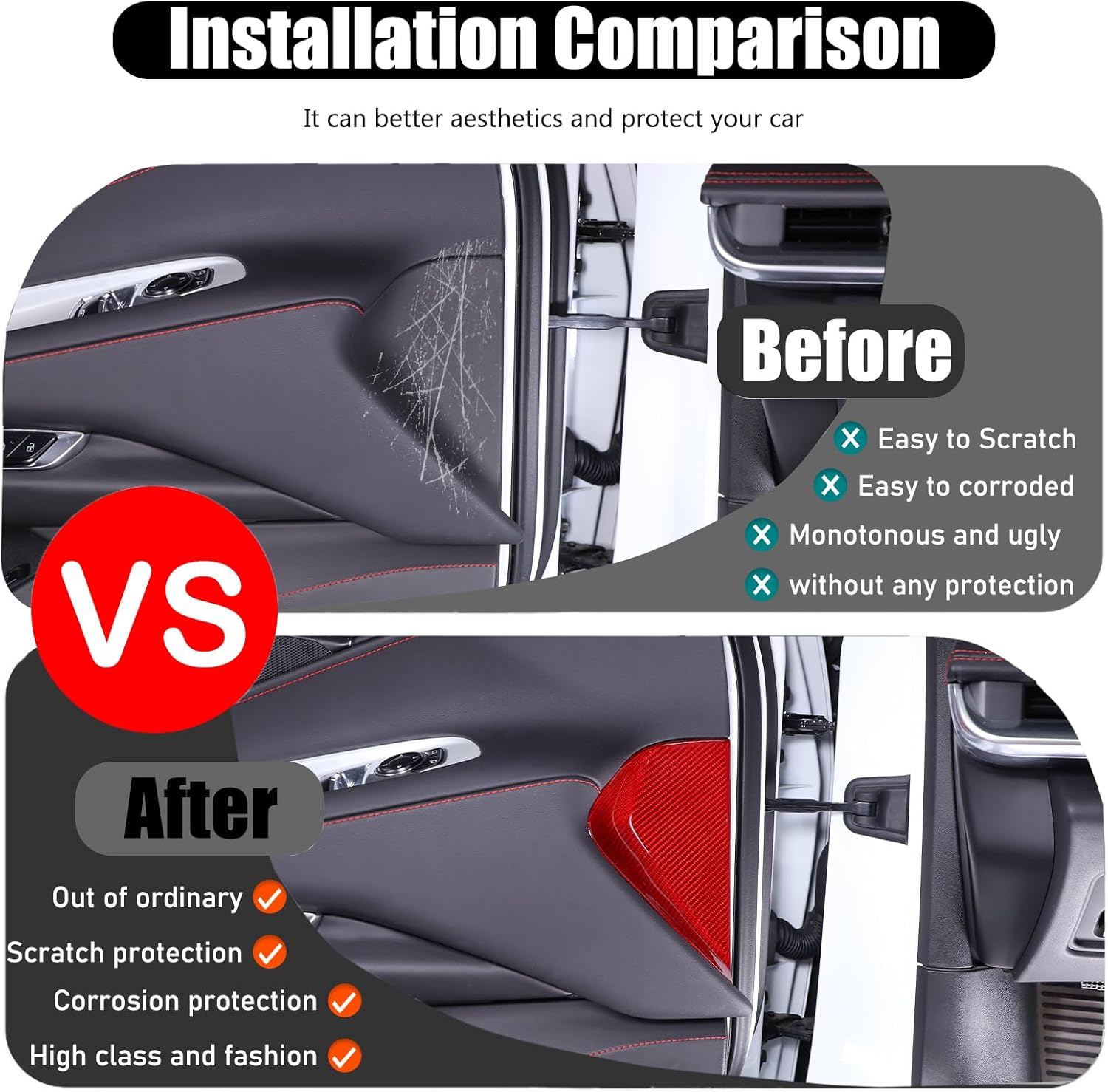 for Corvette C8 Dry Carbon Fiber Inner Door Panel Trim Cover Accessories Compatible with Corvette C8 Stingray 2020-2024 2025 Interior Door Panel Anti-Scratch Trim Protection (Red)