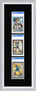 Solid Wood PSA AGS Graded Card Picture Frame - 3-Card (3x1) Stainless Silver with Black Mat - 9 x 22.6 Wall Mount Slab Holder Made in the USA