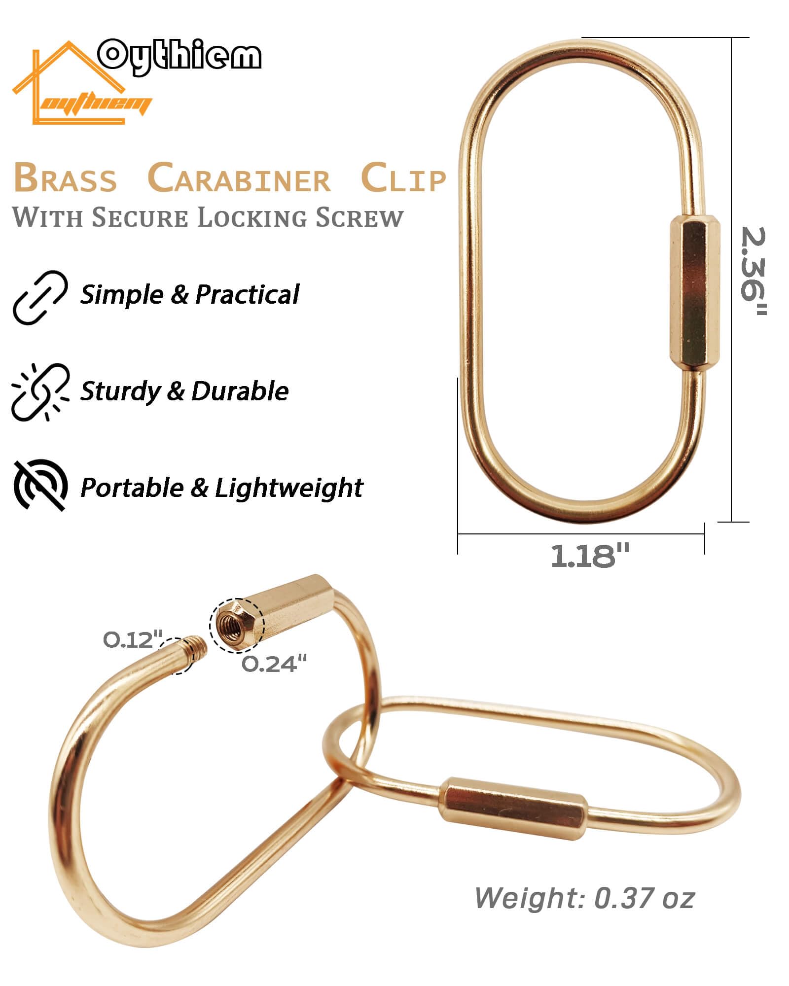 Oythiem Premium Brass Keychain-Gold Key Ring Gold Carabiner Clip with Secure Locking Screw Design, Brass Key Ring Ideal for Keys, Bags, Accessories, Luggage Tags, Pet Collar Clips, 10 Packs