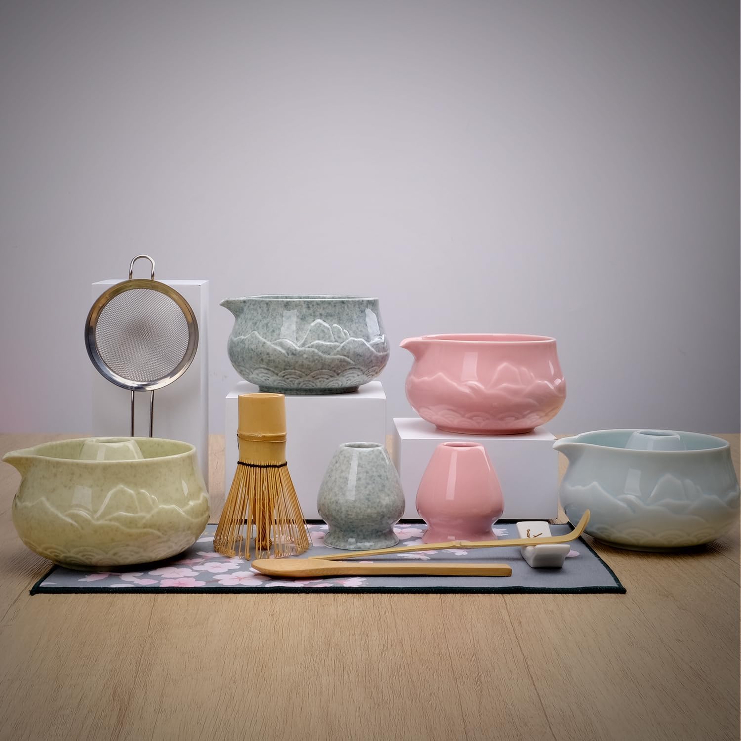 Joyscale Matcha Whisk Set, Matcha Set Whisk And Bowl, 9 Pcs Matcha Kit Set(Relief Mountain Design), 18 OZ, Japanese Matcha Tea Set, Matcha Making Kit Gifts for Tea Lovers(Mottled Blue) - Image 9