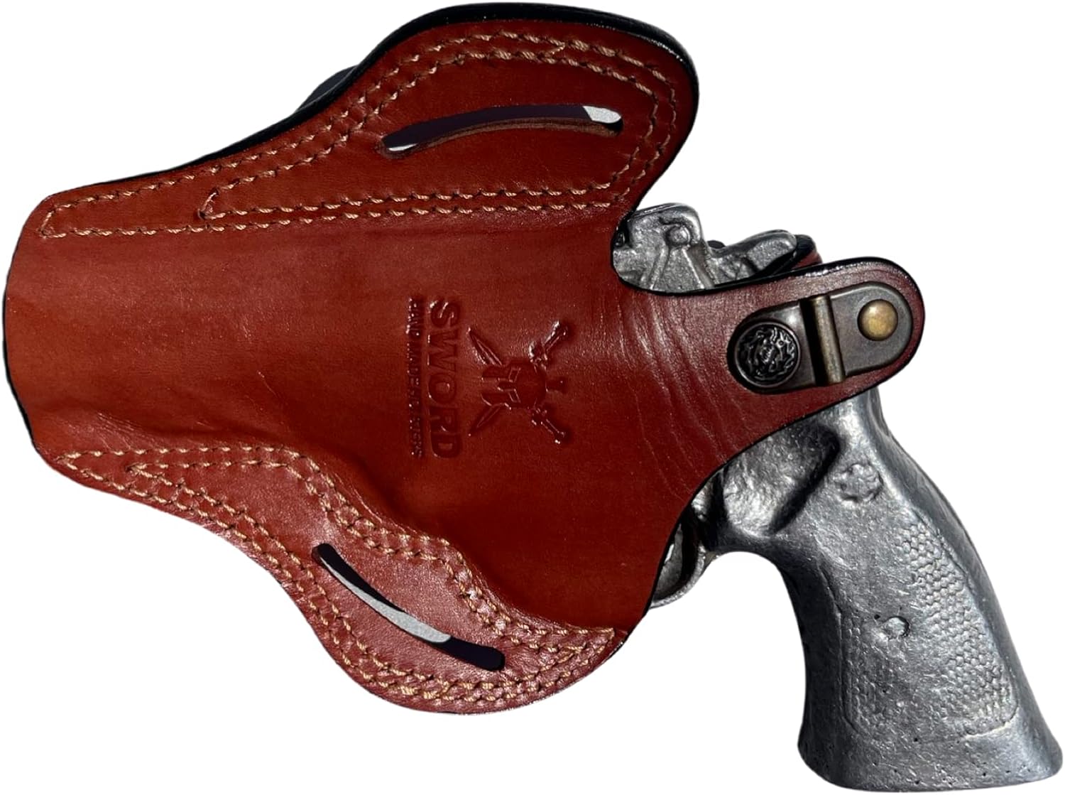 SWORD Handmade Leather Gun Holster | S&W 686 4 inch Leather OWB Holster Black and Brown + Loader (Black)