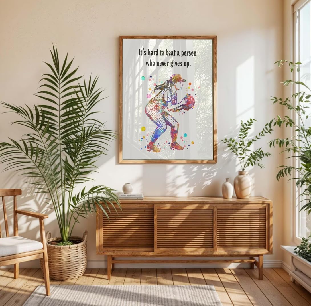 Dignovel Studios Baseball Softball Girl Pitcher Watercolor Art Print 8X10
