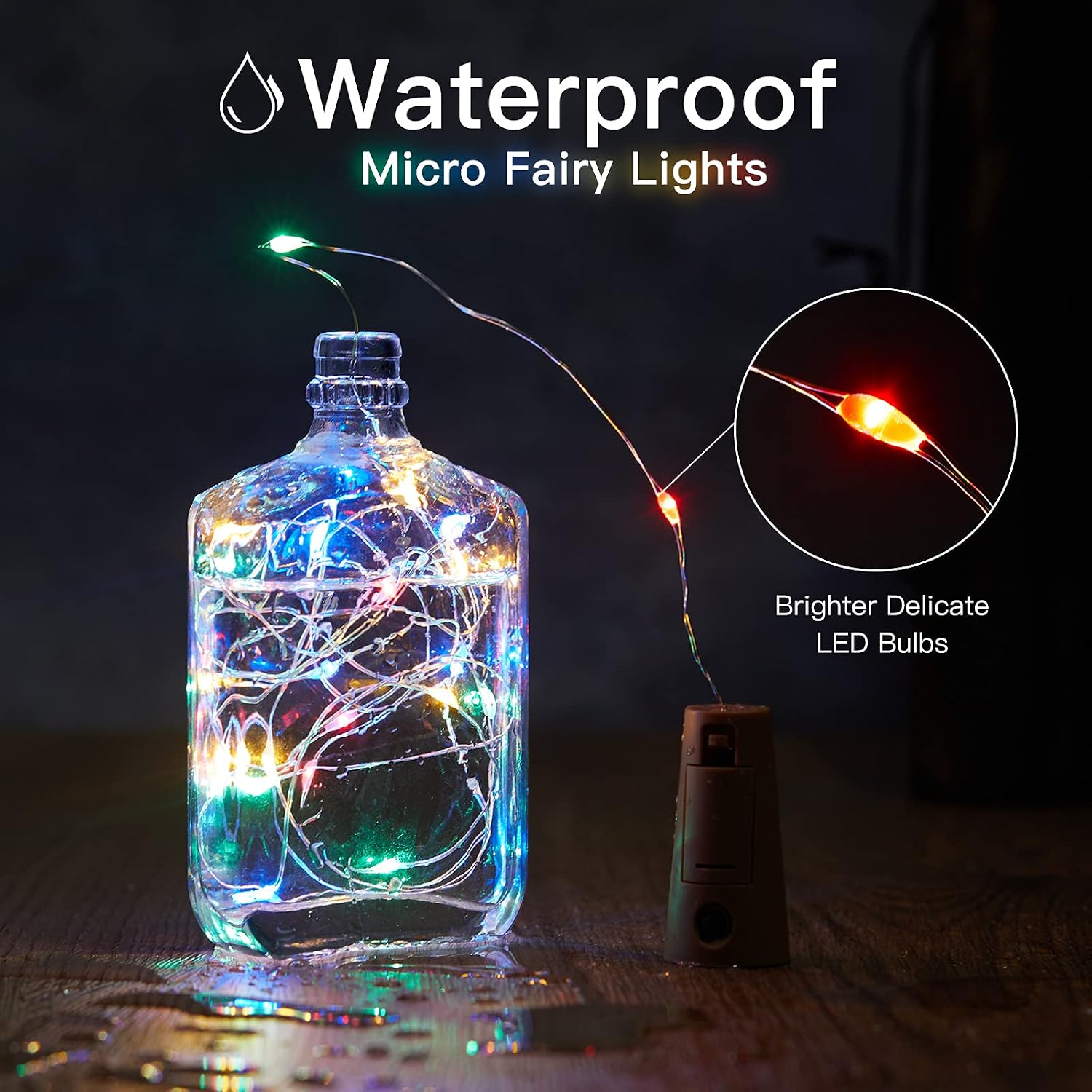 Wine Bottle Lights with Cork, Twinkle Lights 10 Pack 20 LED Waterproof Battery Operated Cork Lights, Silver Wire Mini Fairy Lights for Liquor Bottles DIY Party Christmas Wedding Décor Multicolor