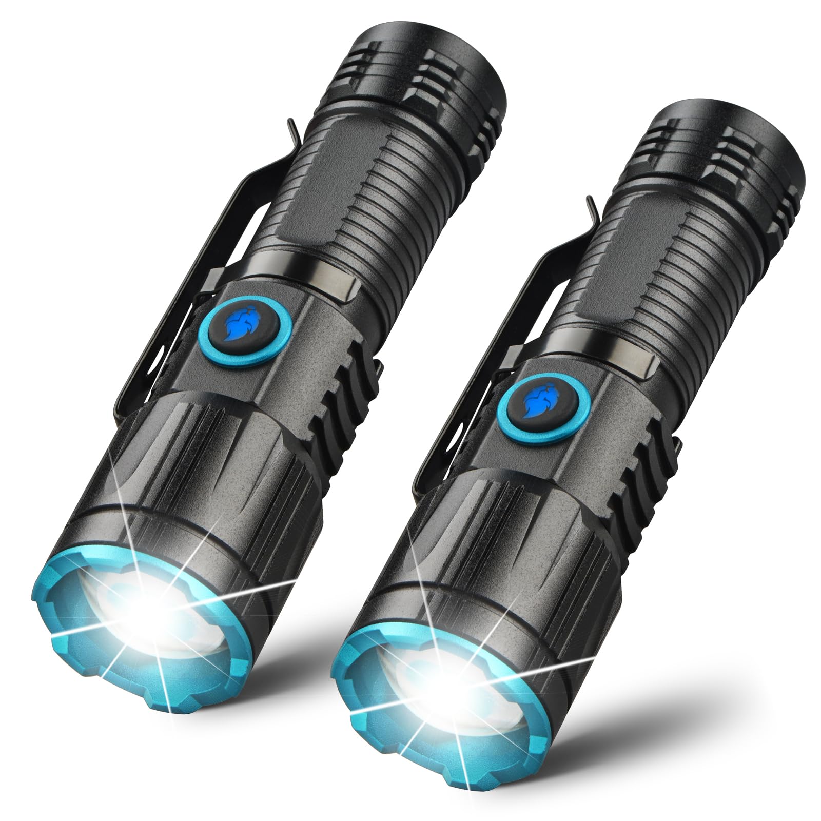 ULTRAFIRE Lot de 2 lampes de poche porte-clés 1000 lumens avec clip, petite lampe de poche rechargeable avec queue magnétique, mini lampe de poche EDC zoomable pour l'extérieur et les urgences