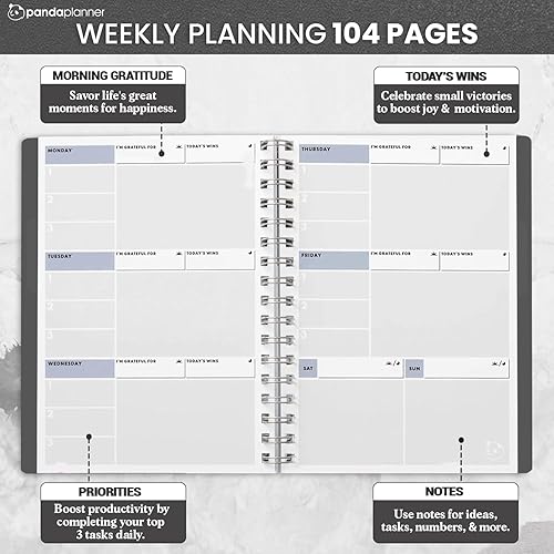 Vista 18 de Panda Planner 2025 Undated Daily Planner with Hourly Schedule 5.75" x 8.25" – 90 Days Daily Journal with Spiral Binding – To Do List Notebook with