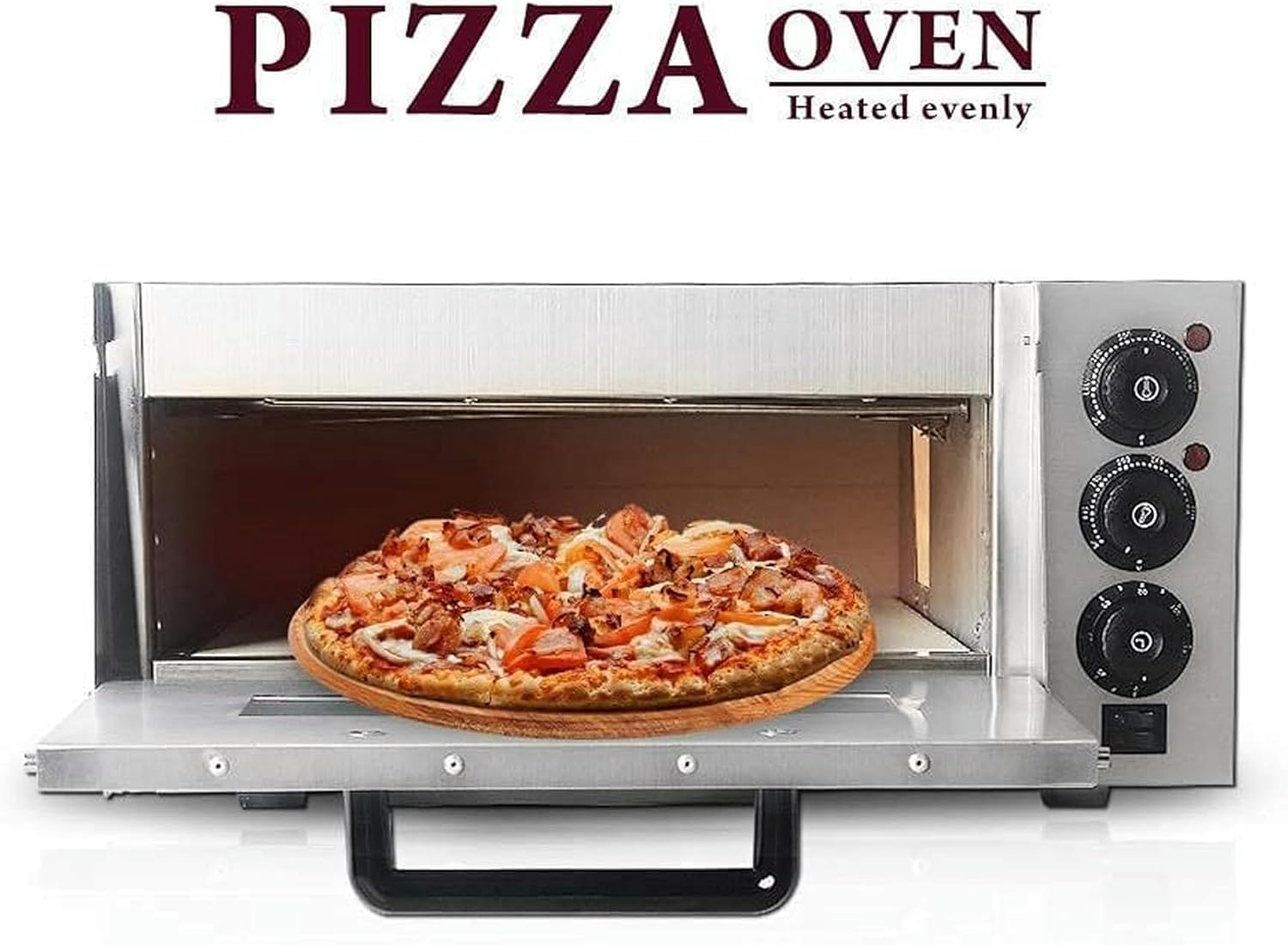 AMNOOL Commercial Electric Pizza Oven 2000W Single Deck Commercial Baking Fire Stone UK in Stock,Temperature:50~350 ℃,for 1X16 Pizza Aesthetic and Practical-1*