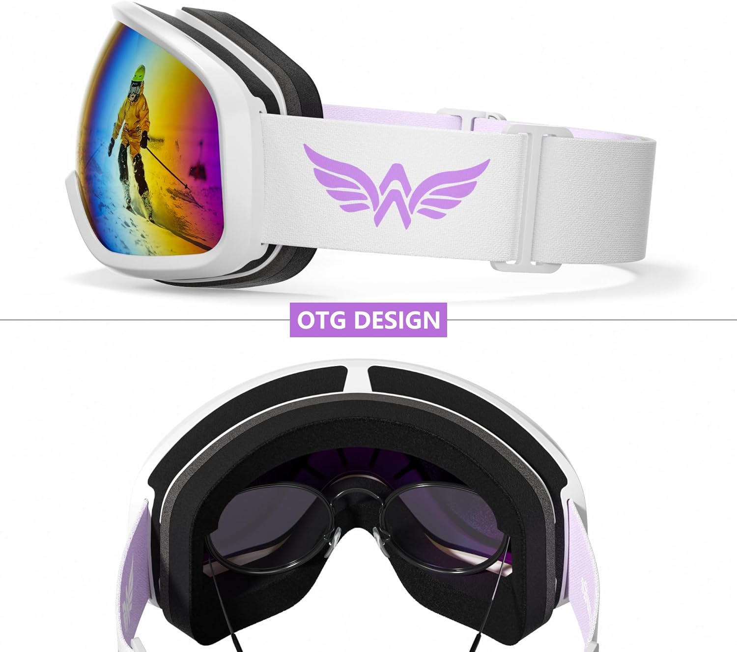 Ski Goggles Snowboard Goggles for Men Women Adults Youth,Over Glasses OTG/100% UV Protection/Anti-fog/Wide Vision