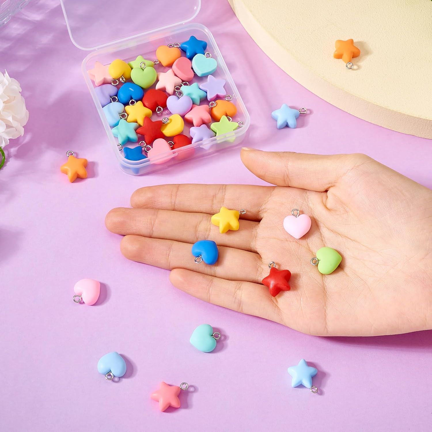 Cheriswelry Resin Charms for Necklace Bracelet 40Pcs Colorful Heart Star Pendants 14.5-19mm for DIY Keychain Lanyard Jewelry Making Xmas Decor - Image 6