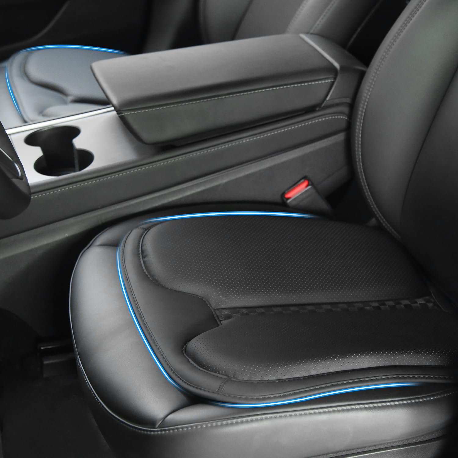 TOPABYTE Cuscino Sedile Auto Pelle Nappa, Cuscino Ergonomico per Sedile Auto in Memory Foam, Cuscinetti Coprisedile Universale Ideale per Auto, Ufficio, Sedia a Rotelle, Nero, 2 Pezzi