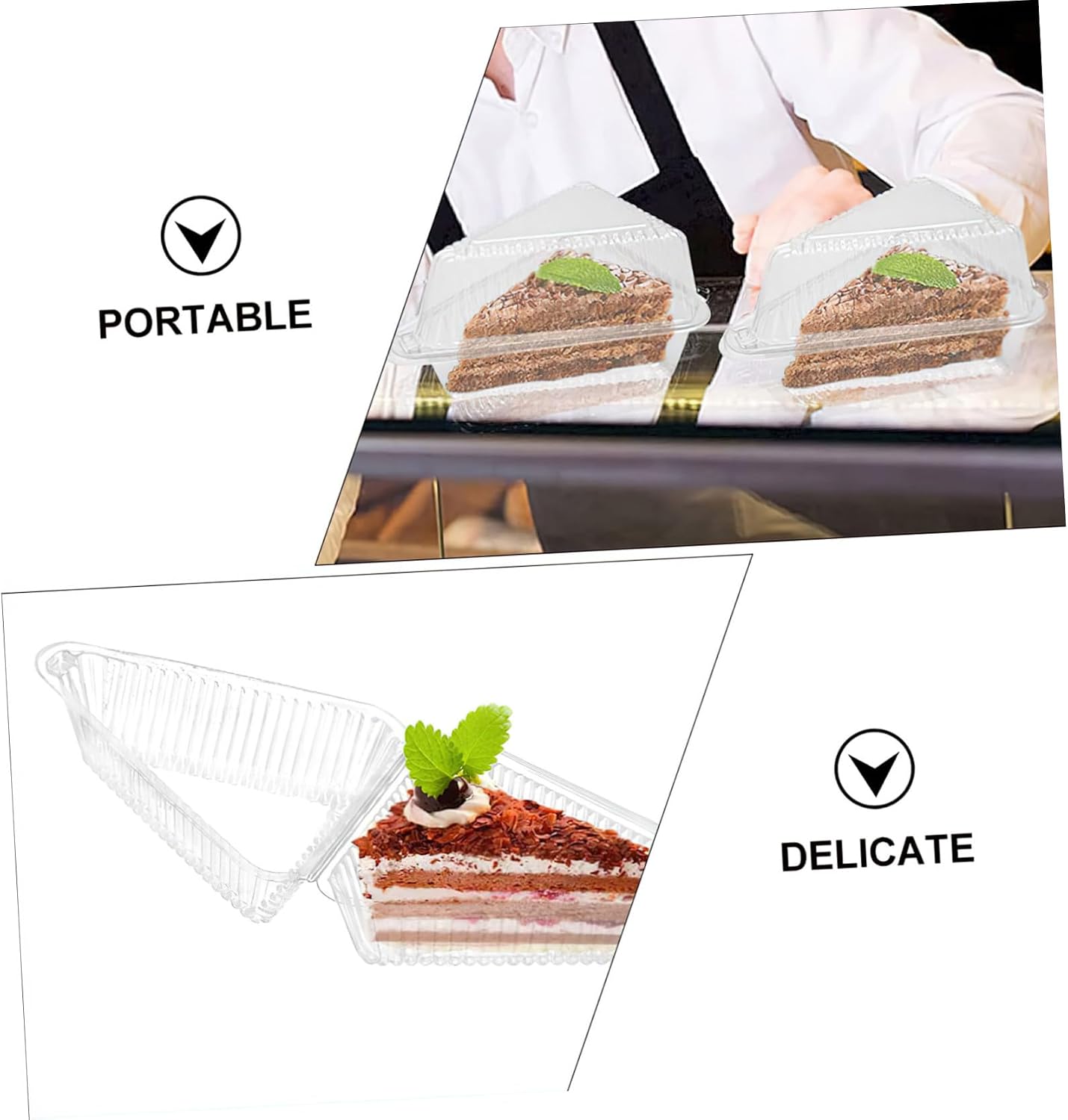 Sosoport 50pcs Clear Plastic Cake Slice Containers with Lids Food Grade Cake Boxes Stackable Leakproof To for Bakery Shops Restaurants