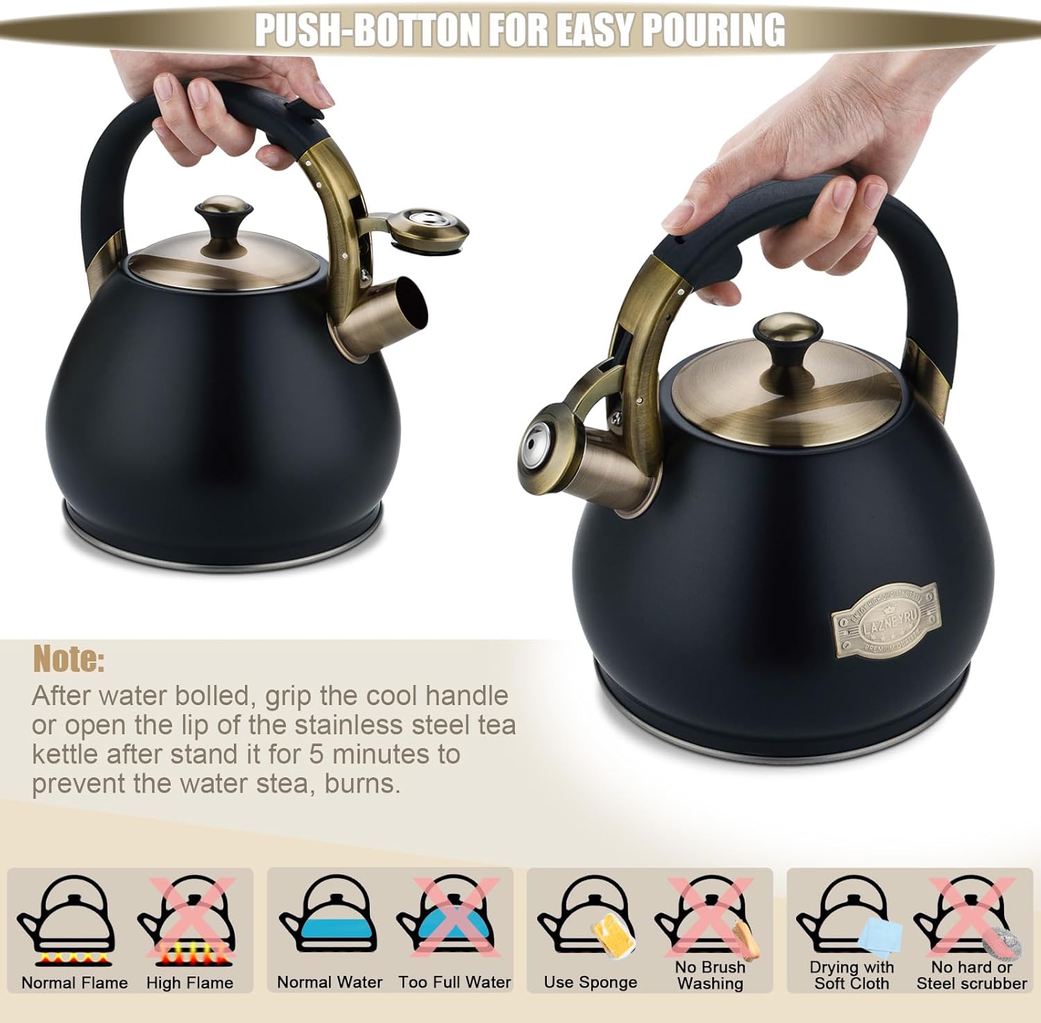 Tea Kettle Stovetop Whistling Kettle Teapot, 3Quart Tea Pot Stainless Steel Teakettle for Stove Top with Heat Proof Ergonomic Handle