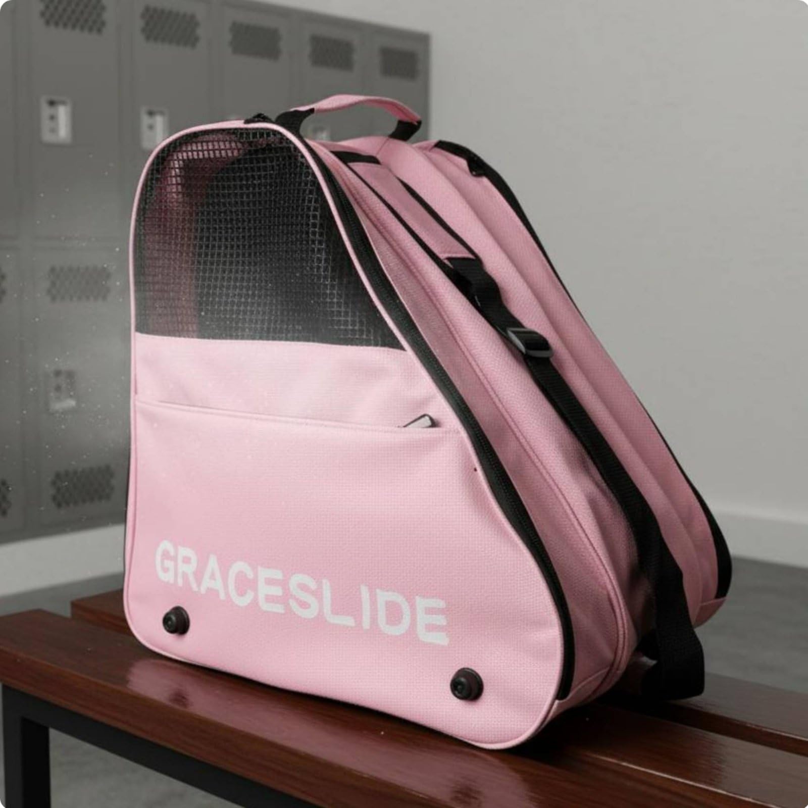 Amagogo Sac de Rangement Patinage Sac de Transport Sac à roulettes Sac à Patins avec Conception à Trois Compartiments Fond Renforcé et Clous Anti-Usure, Rose