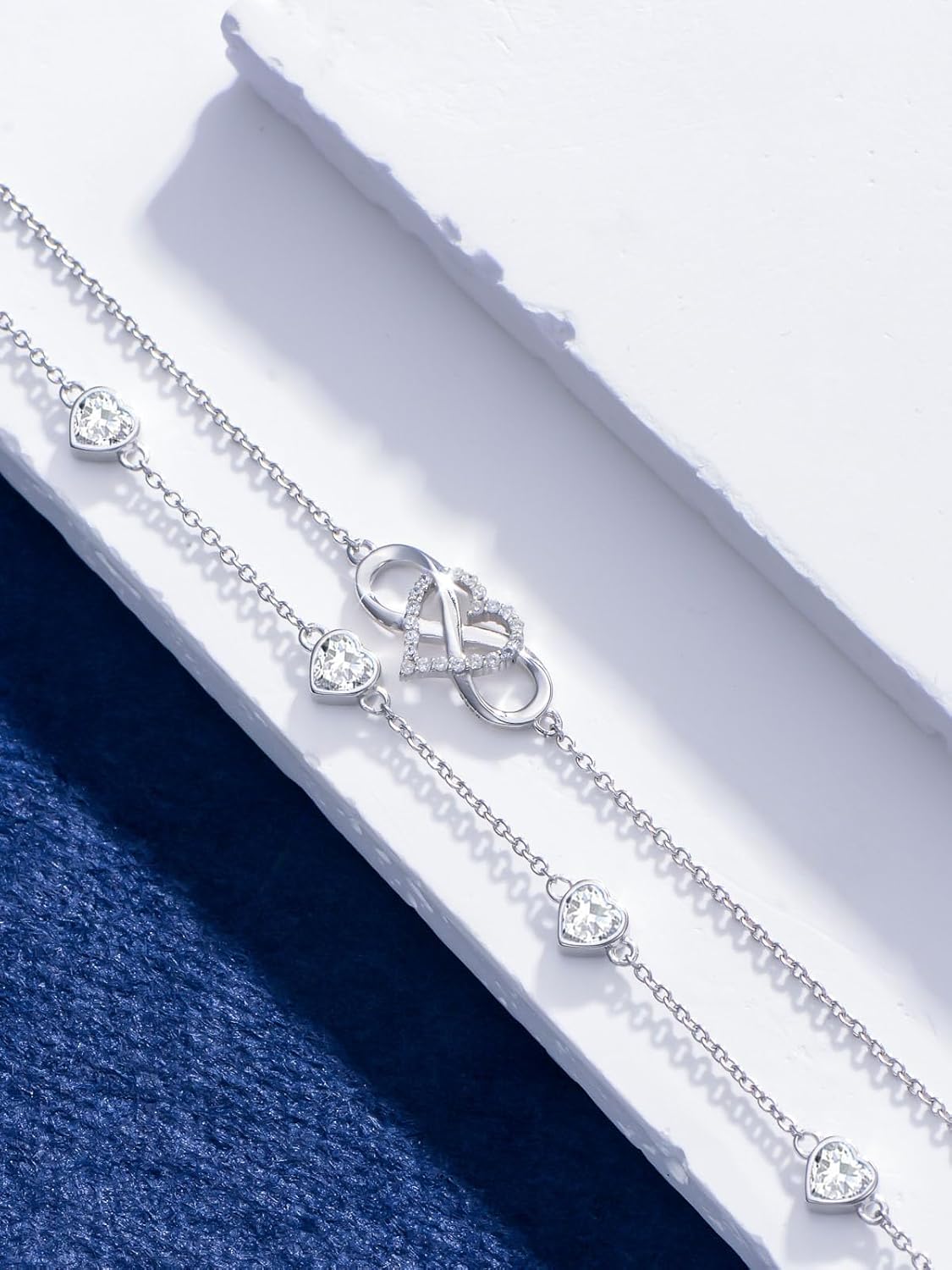 Infinity Heart Birthstone Charm Link Anklets/Bracelets for Women 925 Sterling Silver Adjustable Anniversary Birthday Gifts Mother's Day Jewelry Gift for Mom Women Wife Her Friends