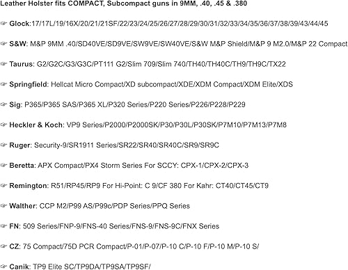 Miniatura 2 de JJNUSA Funda de cuero IWB, funda de cuero genuino para pistola Glock 19 42 43X, Ruger LCP LC9S Security 9 Max 9, Taurus G2 G2C G3C GX4, Springfield