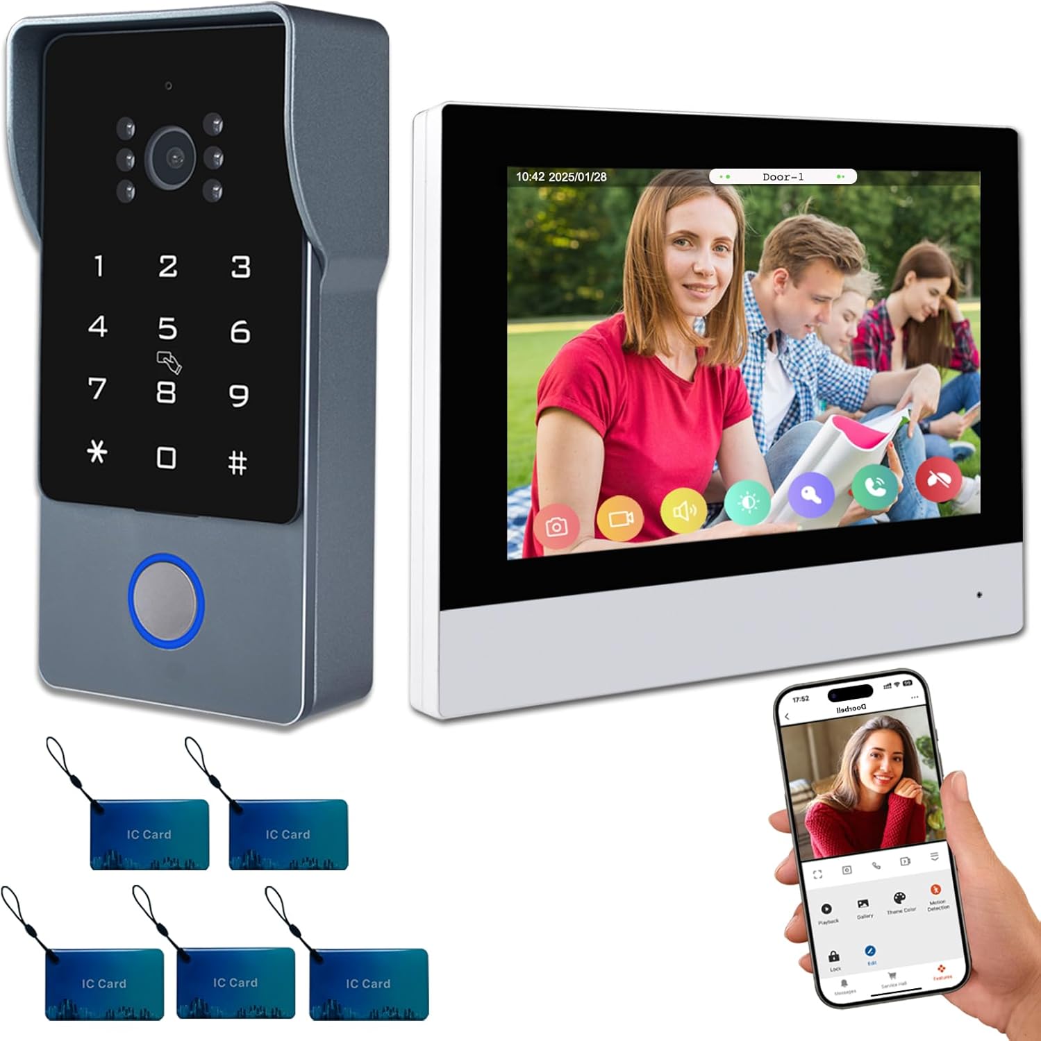 2-Wires Video Intercom System, 7 Inch 1080P WiFi Touch ScreenVideo Doorbell Doorphone System, 32G Card, Snapshot, Monitoring, Code Password Tuya App IC Card Unlock for Home Apartment 2-Wires Video Intercom System, 7 Inch 1080P WiFi Touch ScreenVideo Doorbell Doorphone System, 32G Card, Snapshot, Monitoring, Code Password Tuya App IC Card Unlock for Home Apartment