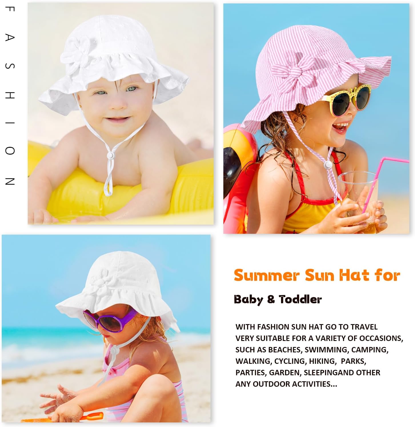 Baby Girl Wide Brim Bucket Hats with UPF 50+ Outdoor Adjustable Beach Hat with Sun Hat - Image 7