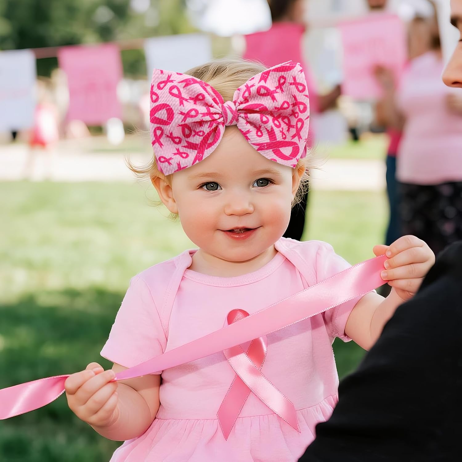 YanJie 2PCS 6’’ Pink Ribbon Baby Girl Bows Breast Cancer Awareness Hair Accessories for Girls Pink Bow Newborn Headbands Hair Bow Baby Clothes