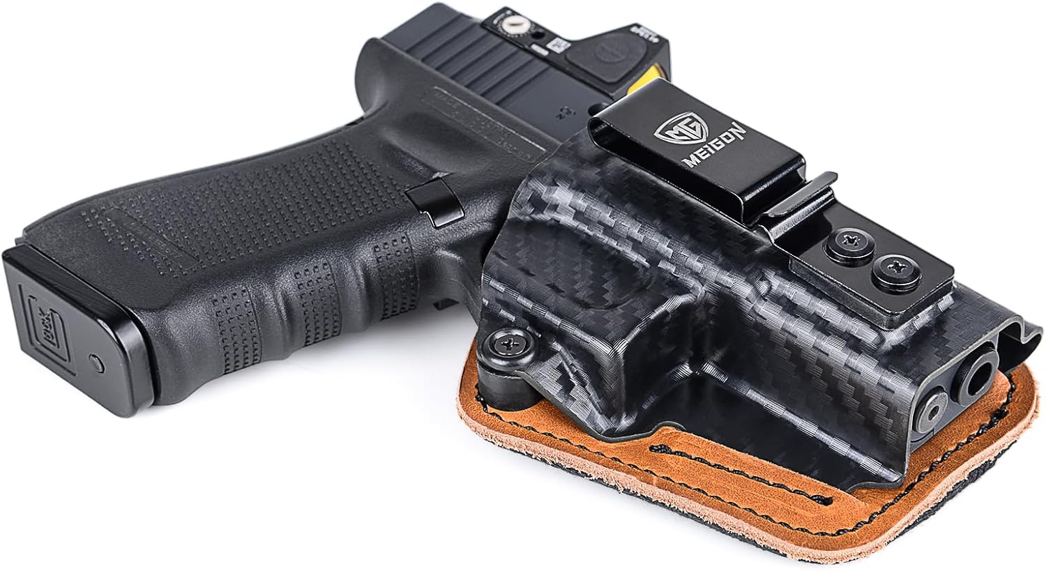 G17 Holster with Comfort Foam Pad, IWB Kydex and Leather Hybrid Holster for Glock 17 22 31 47 MOS Pistol Red Dot Optics Cut, Inside Waistband Appendix Concealed Carry