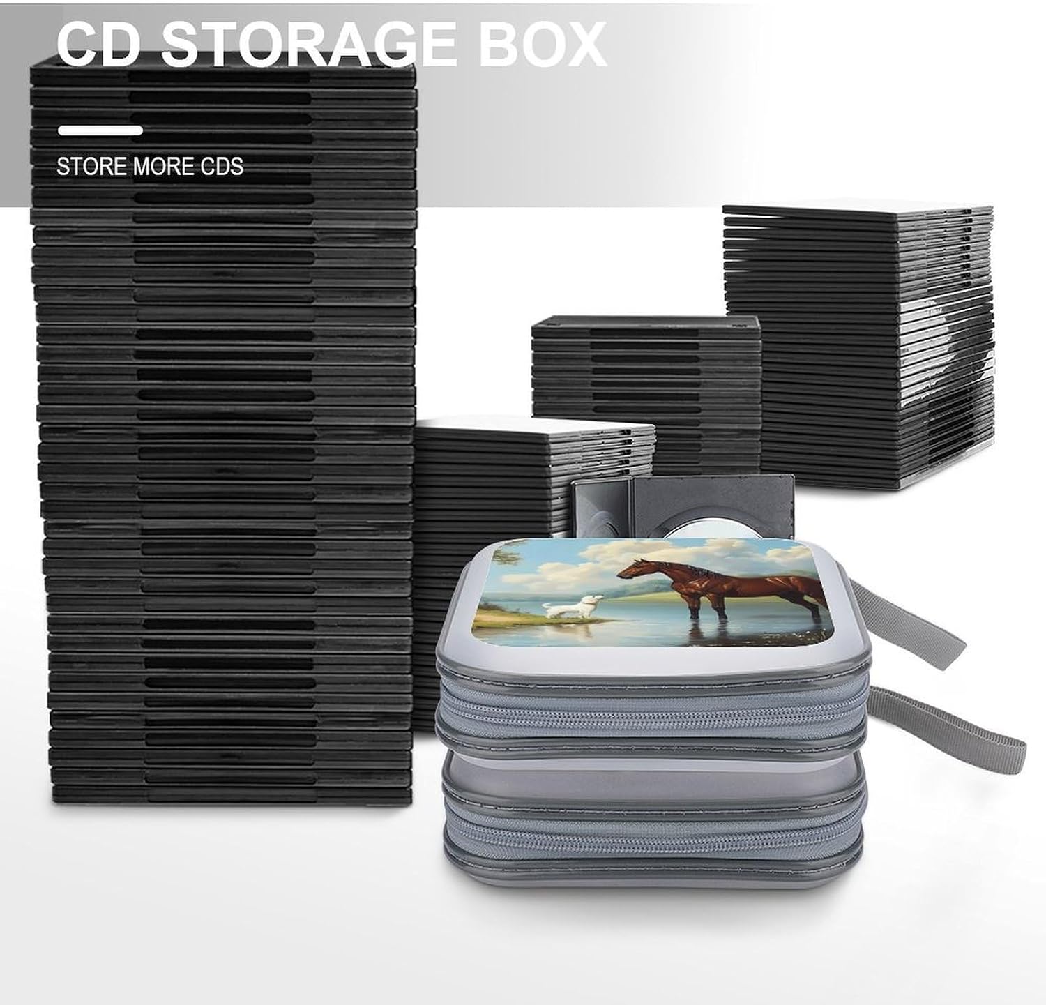 Horse Dog Friends Protective CD Case Storage Rack 40 Capacity DVD Holder Organizer Car Travel