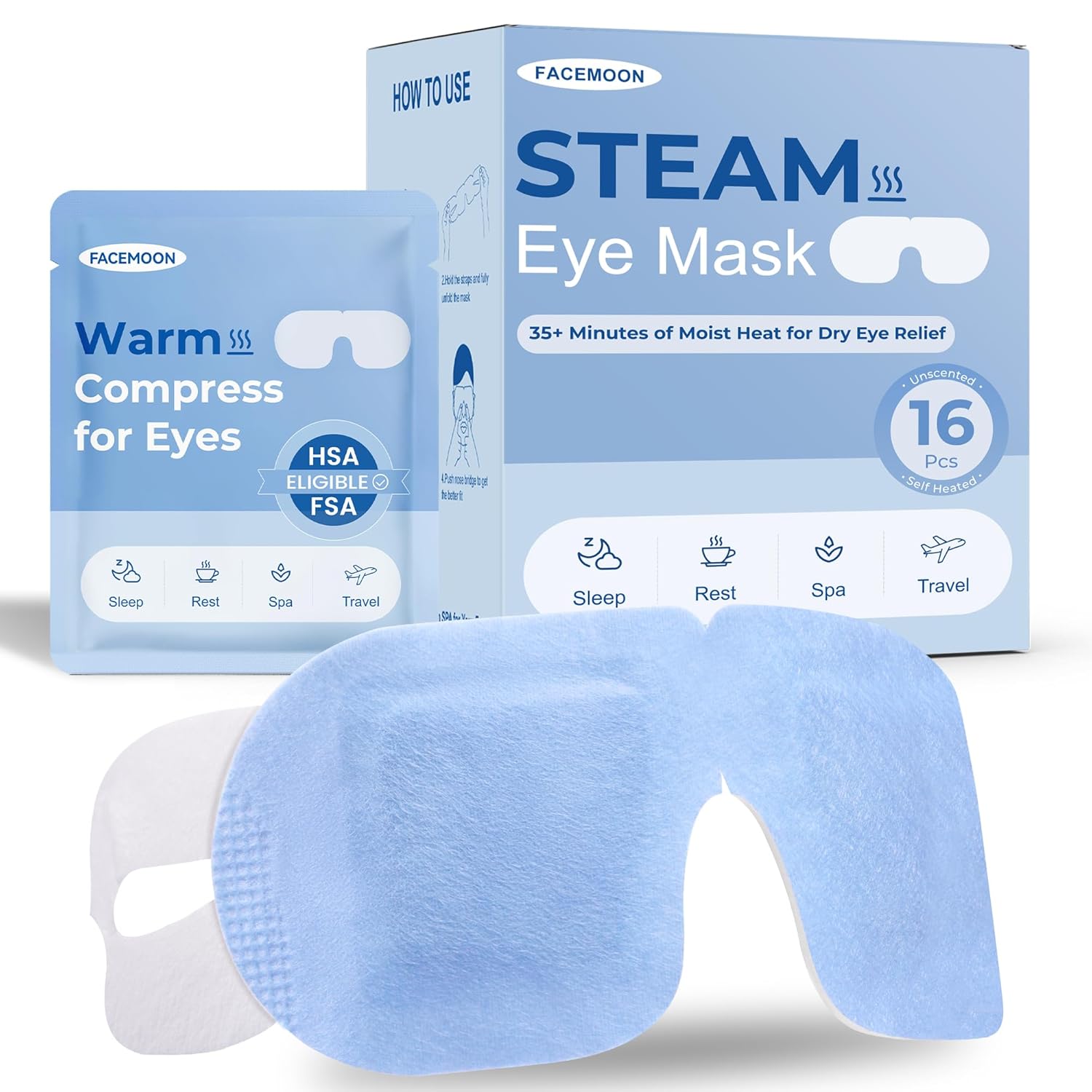 16 Packs Steam Eye Mask for Dry Eyes Self Heating Moist Warm Compress for Stye Digital Eye Strain