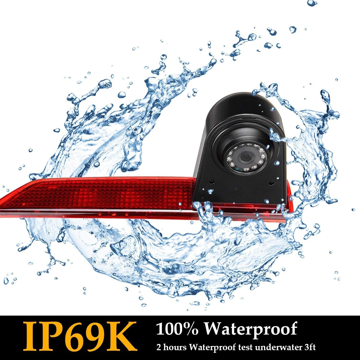 Brake Light Backup Camera Compatible for Ford Transit Custom Rear High Level Brake Light Reversing Parking Camera from 2012-2015 with 7 inch Clip-on Mirror Monitor