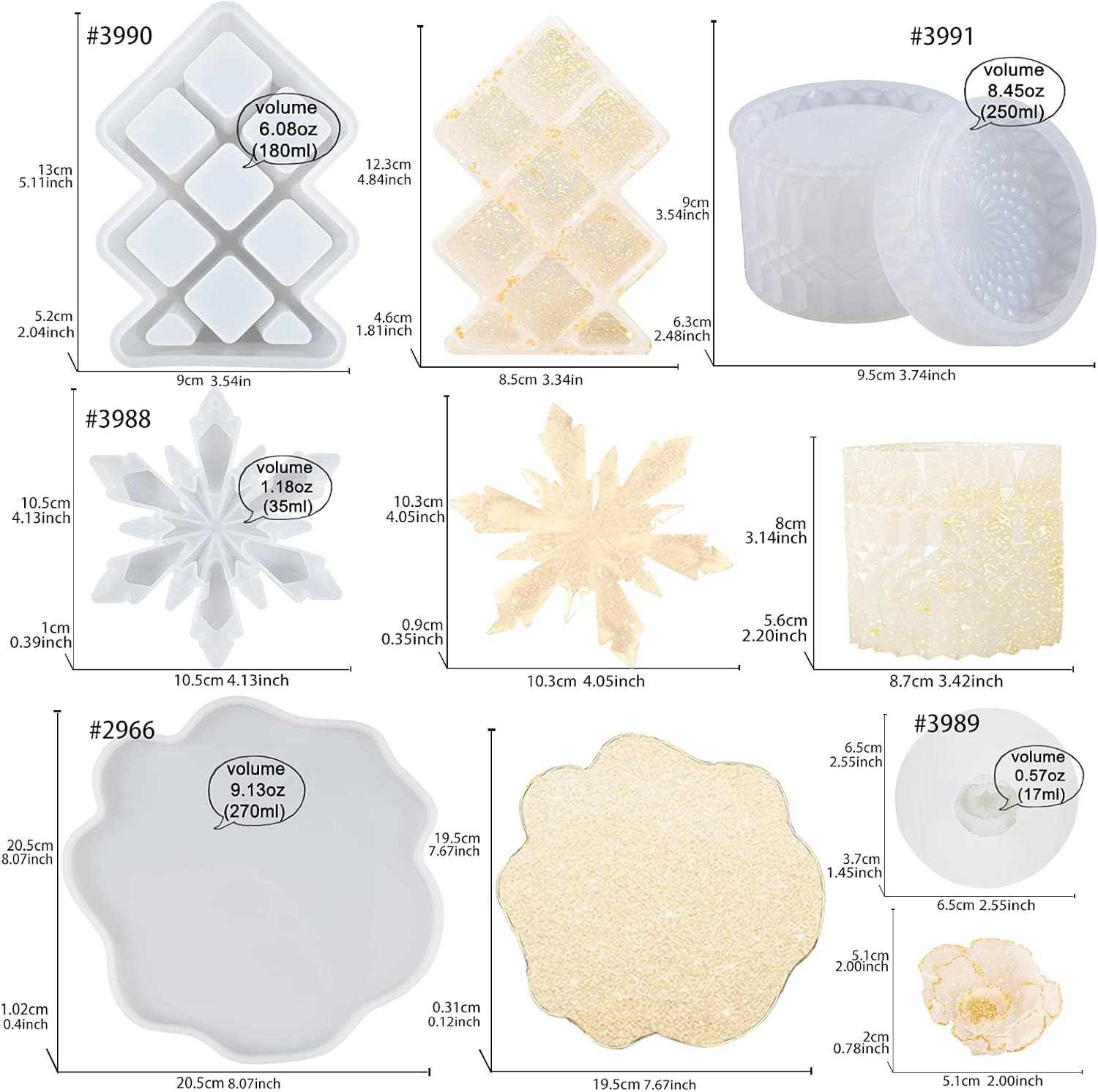 Epoxy Resin Molds Pack of 9 with Tutorial, Make Jewelry Makeup Organizer Tray, Display Lipstick Storage Box