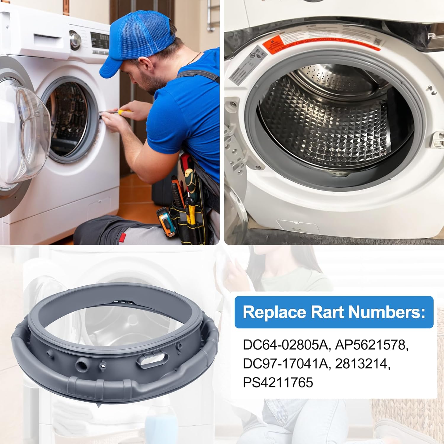 upgraded dc64-02805a washer door boot seal compatible with samsung washer seal replacement parts door diaphragm wf393btpara/a2, wf395btpasu/a2, wf395btpawr/a2, wf405atpawr/a2, wf405atpasu door gasket da64-02805a