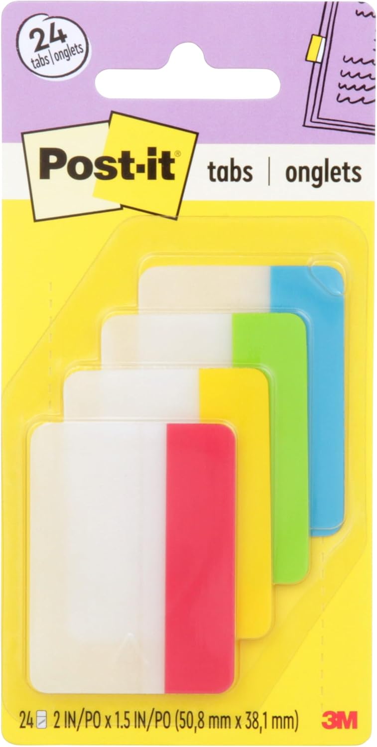 Assorted Color Self-Adhesive Writable File Tabs, 2 x 1.5 Inches, 24-Pack