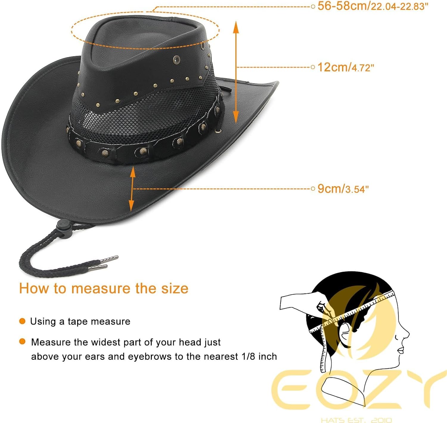 EOZY Western Leather Cowboy Hat for Women Men Summer Hollow Out Cowgirl Hat Beach Sun Hat with Chin Strap