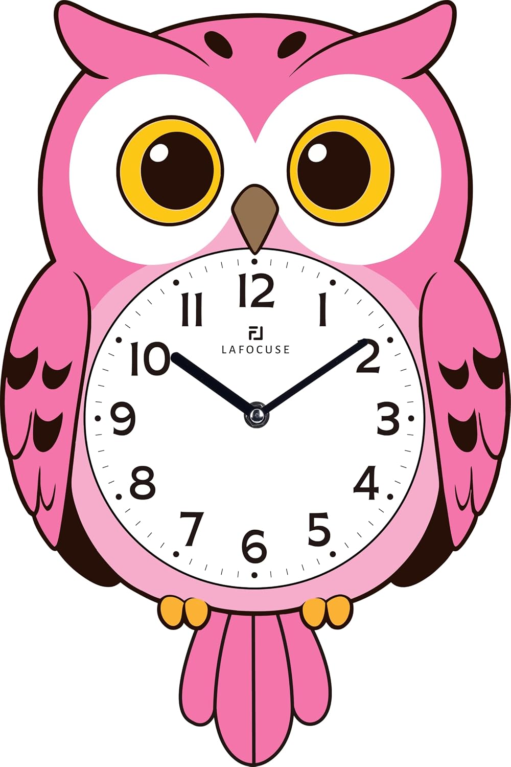 Lafocuse 12 Inch Owl Clock with Swinging Tail, Pink Wall Clock Kids Room | Pendulum Design, Crystal Ceramic Art Clock Dial, Battery Operated, Cute Modern Style for Girls Room Bedroom Living Room