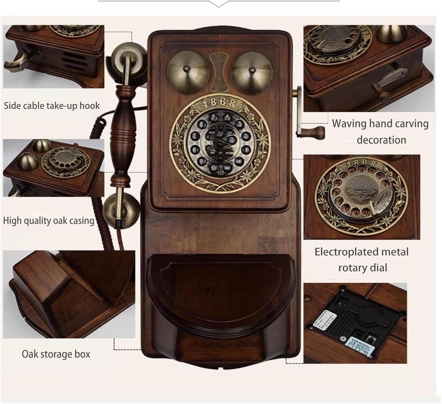 レトロ ダイヤル式電話 木製 金属製 レトロ ダイヤル式電話 木製 金属製 沖電気工業・ベル調・ダイヤル式