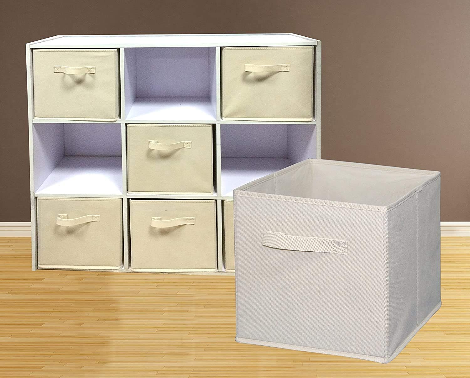 Sodynee Foldable Cloth Storage Cube Basket Bins Organizer Containers Drawers, 6 Pack, Beige