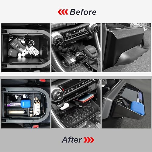 Miniatura 9 de Bandeja de almacenamiento de tablero de consola central compatible con Toyota RAV4 2019-2022 2023 2024 Material ABS Organizador de consola central