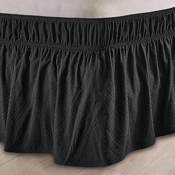 Wrap Around Bed Skirt - King Size Bed Skirt with 15 Inch Drop, Black