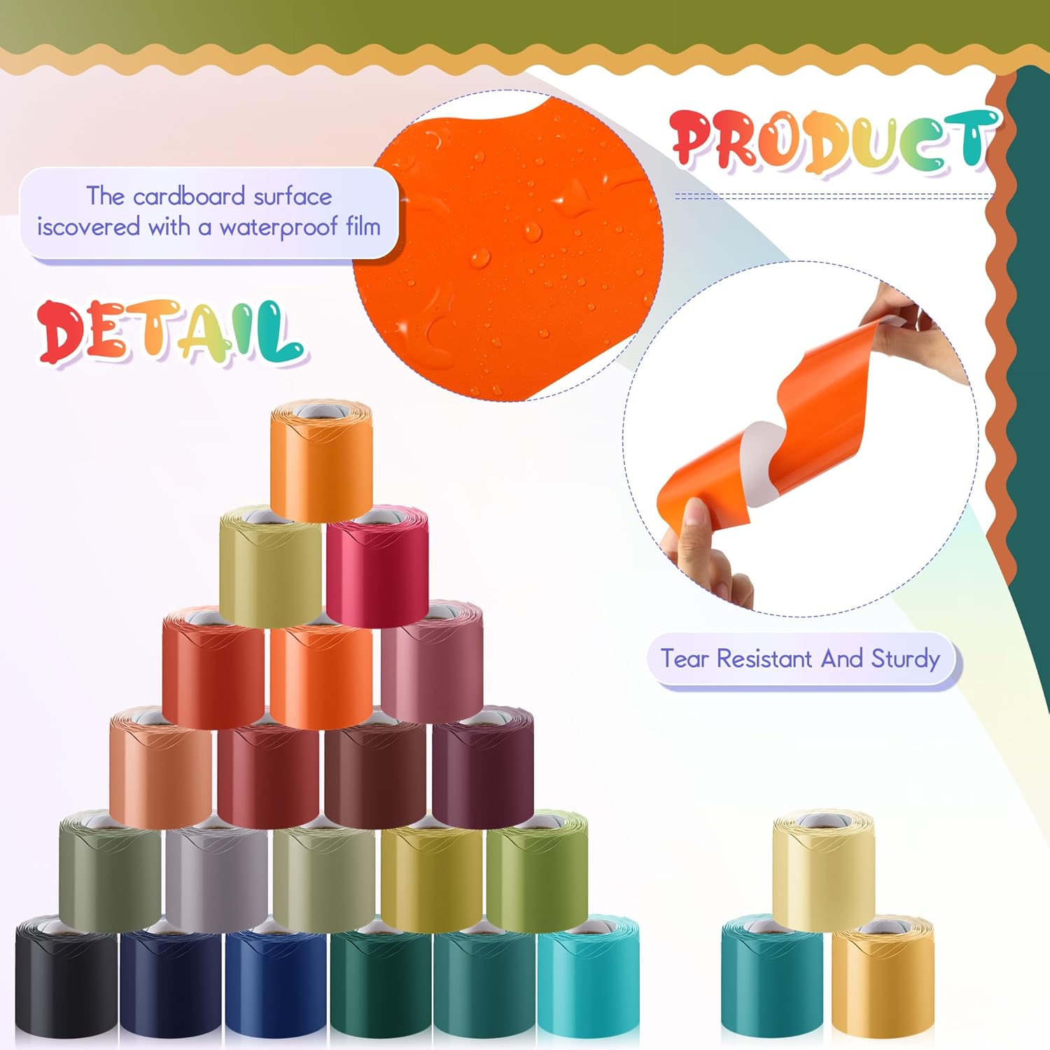 TaoBary 24 Rolls 944.9 Ft Colorful Bulletin Board Borders Bright Classroom Border for Bulletin Board Trim Scalloped Borders Decorations for Office School Teachers Classroom Posters(Retro Color)