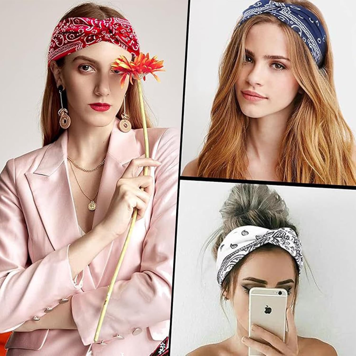 5 Pieces Hair Band, Headbands Women, Vintage Boho Bandana Leopard Headband Hair Accessories Girls for Yoga Running Exercise Daily Fitness image 3