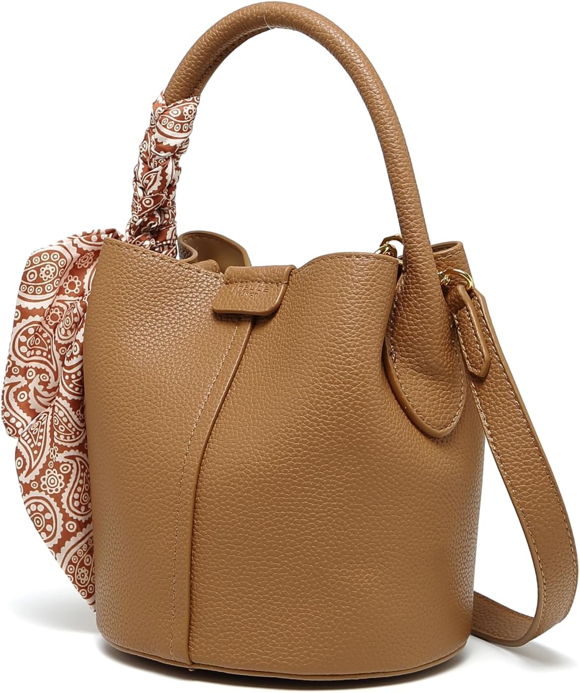 Women's small crossbody bag made of synthetic leather, mini bucket style shoulder bag with scarf, detachable shoulder strap - Image 5