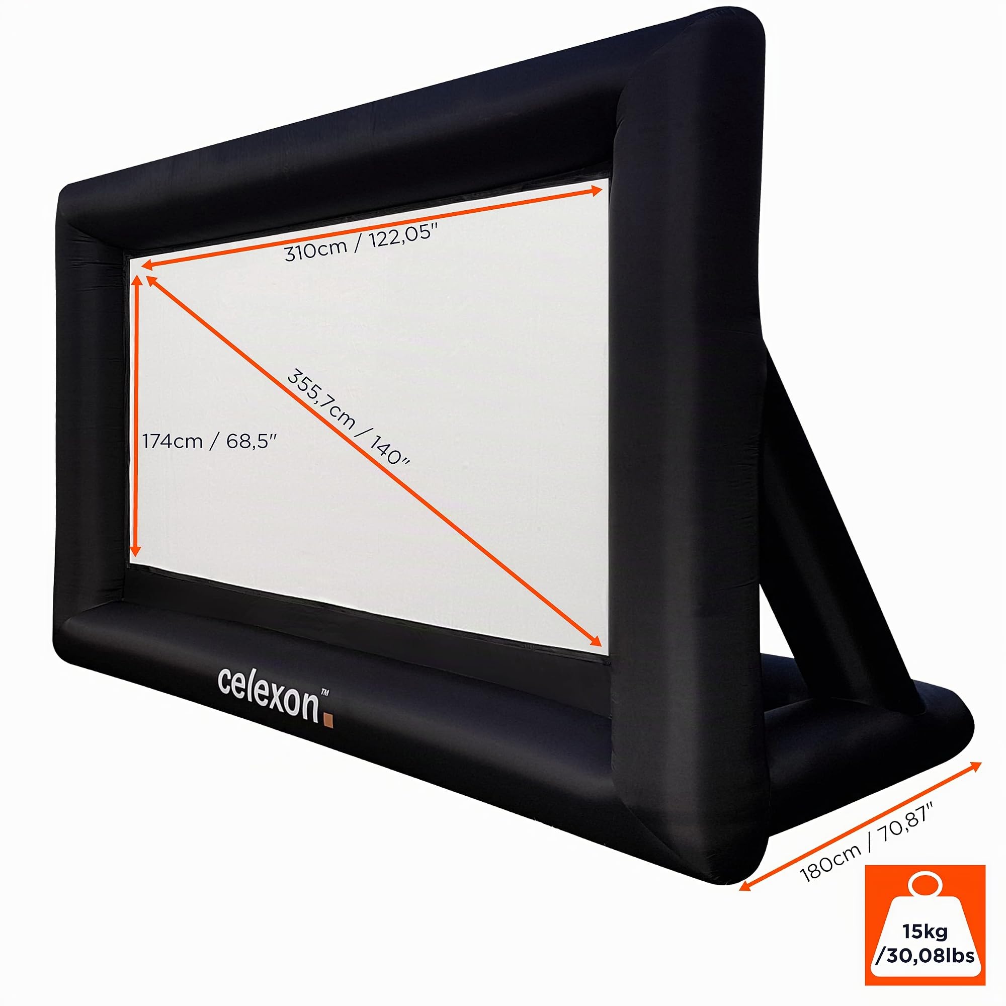 celexon Pantalla Hinchable Exterior INF200, 310 x 174, 16:9 - Ganancia 1.0-15 kg - Incluye Potente inflador - automontaje - jardín