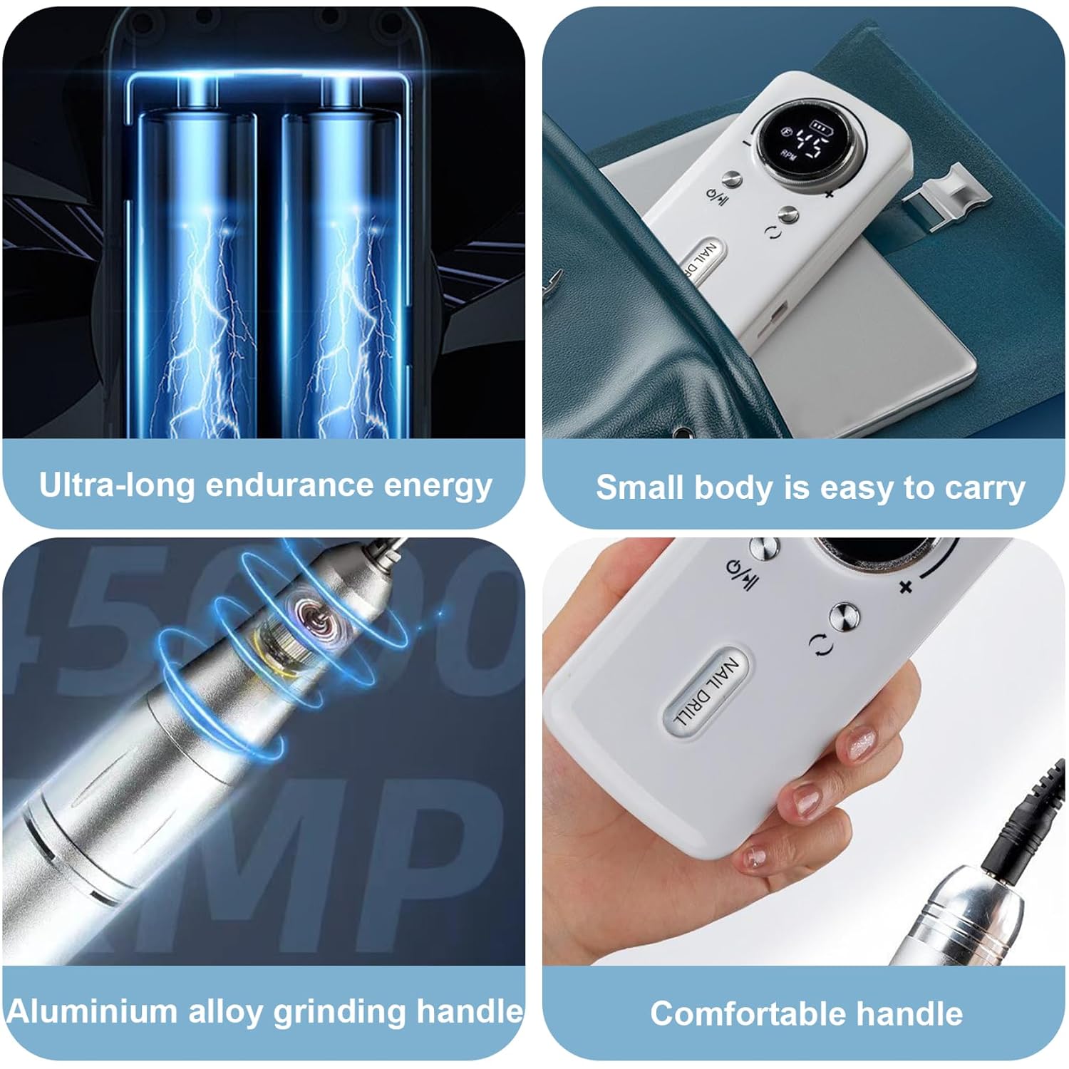 1 Set Electric Nail Drill, 45000RPM Portable Nail Drill Kit, Rechargeable Acrylic Nail Drill Professional, Electric Nail File with 6 Nail Drill Bits for Manicure Pedicure
